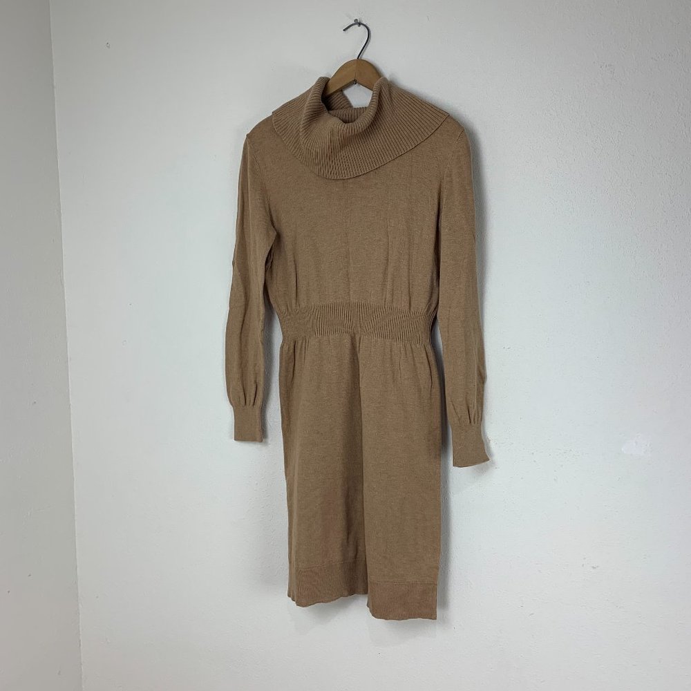 Cowl Neck Sandy Tan Sweater Dress Size Medium